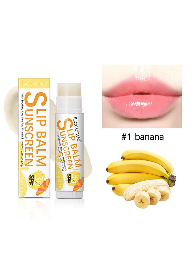 ibcccndc SPF 30  Sunscreen Lip Balm，Vegan and Cruelty Free Broad Spectrum UVA/UVB Lip Care with Aloe and Vitamin E for Moisturized Lips Banana - Image 2