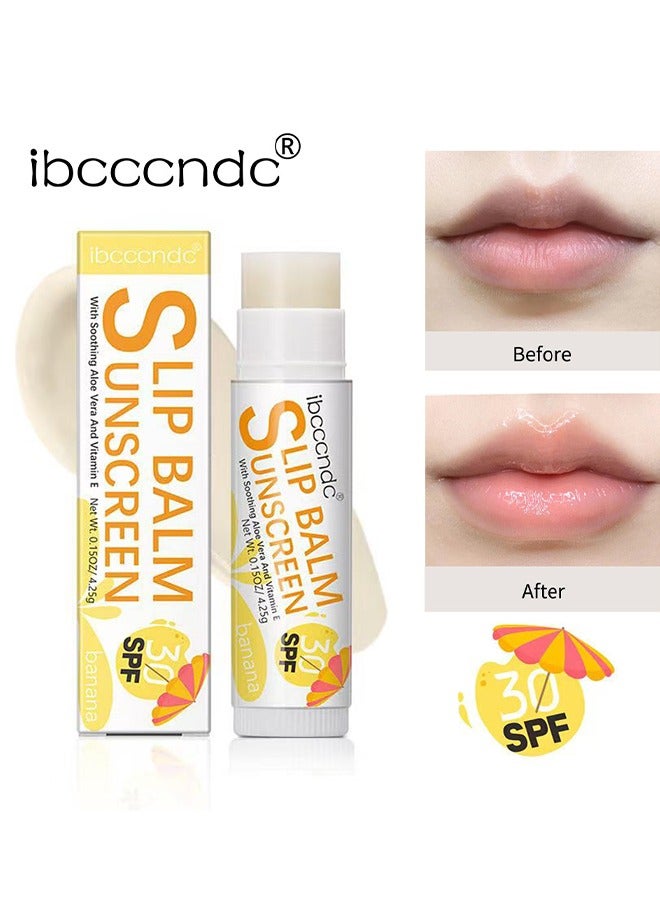 ibcccndc SPF 30  Sunscreen Lip Balm，Vegan and Cruelty Free Broad Spectrum UVA/UVB Lip Care with Aloe and Vitamin E for Moisturized Lips Banana - Image 1