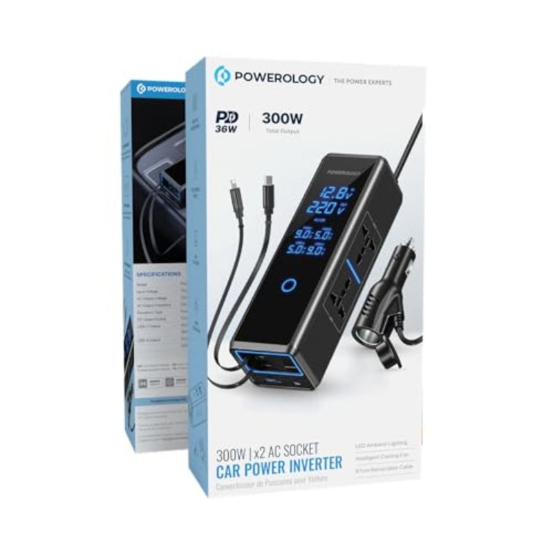 300W Car Power Inverter, DC 12V to 220V AC Car Inverter, Car Lighter Port, LED Screen Power Inverter, USB Type-C and A Ports Charger Adapter, Car Plug Converter with USB-C, Lightning Cable - Image 3