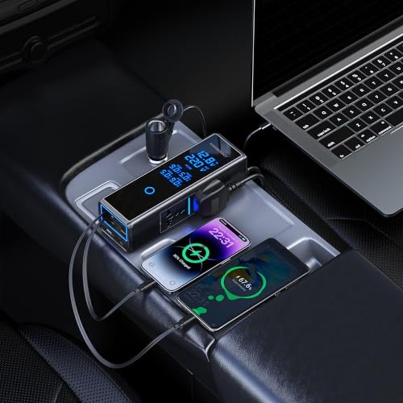 300W Car Power Inverter, DC 12V to 220V AC Car Inverter, Car Lighter Port, LED Screen Power Inverter, USB Type-C and A Ports Charger Adapter, Car Plug Converter with USB-C, Lightning Cable - Image 5