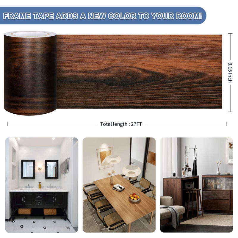 TIANLDD 27 FT Wood Grain Wallpaper Border, Removable Waterproof Mirror Border Peel and Stick,Bathroom Mirror Frame Border.(Dark Oak) - Image 3