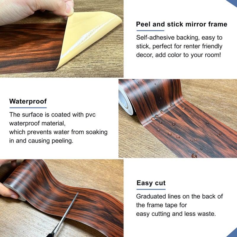 TIANLDD 27 FT Wood Grain Wallpaper Border, Removable Waterproof Mirror Border Peel and Stick,Bathroom Mirror Frame Border.(Dark Oak) - Image 4