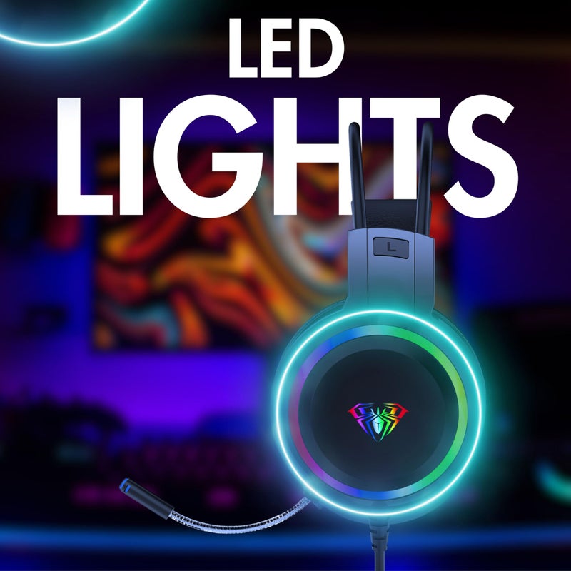 AULA S608 Wired Gaming Headset | RGB Lighting Effect with Stereo Sound | Black - Image 5