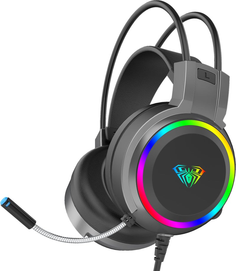 AULA S608 Wired Gaming Headset | RGB Lighting Effect with Stereo Sound | Black - Image 1