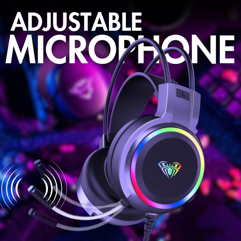 AULA S608 Wired Gaming Headset | RGB Lighting Effect with Stereo Sound | Black - Image 2