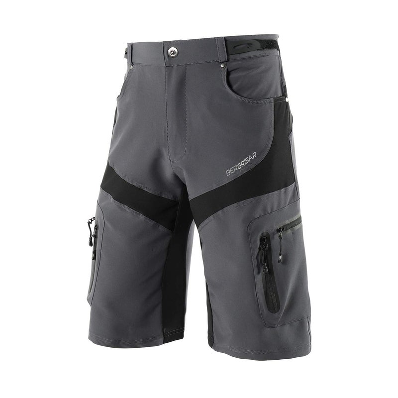 BERGRISAR Men's Cycling Shorts Loose Fit Mountain Bike Shorts with 6 Pockets Grey Medium