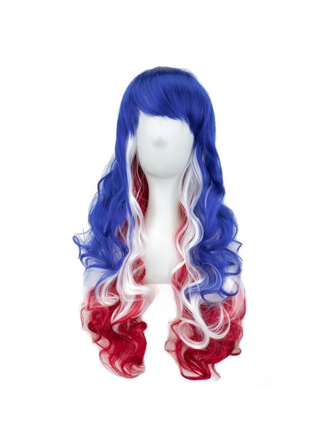 IMISSU Flag Color Design Hair Cosplay Wigs with Bangs Halloween Costume Wig (AU Flag Blue White Red) - Image 2