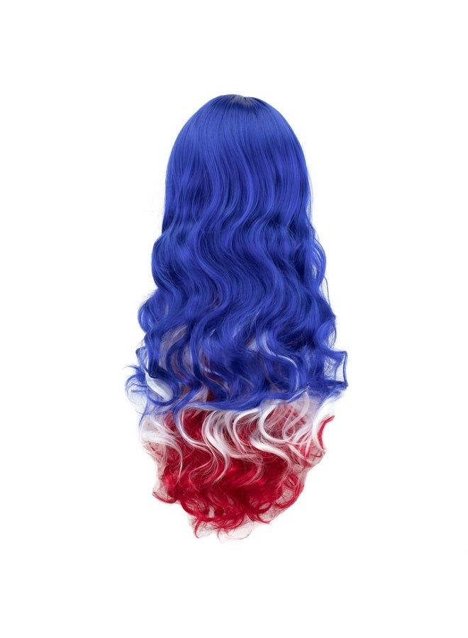 IMISSU Flag Color Design Hair Cosplay Wigs with Bangs Halloween Costume Wig (AU Flag Blue White Red) - Image 3