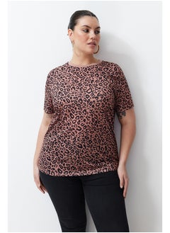 Brown Animal Pattern Boyfriend Knitted T-shirt TBBSS24BF00046