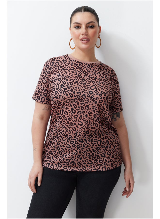 trendyol - Brown Animal Pattern Boyfriend Knitted T-shirt TBBSS24BF00046 - Image 1