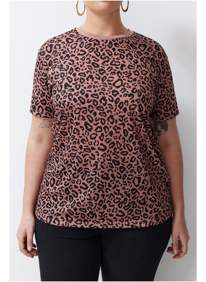 trendyol - Brown Animal Pattern Boyfriend Knitted T-shirt TBBSS24BF00046 - Image 1