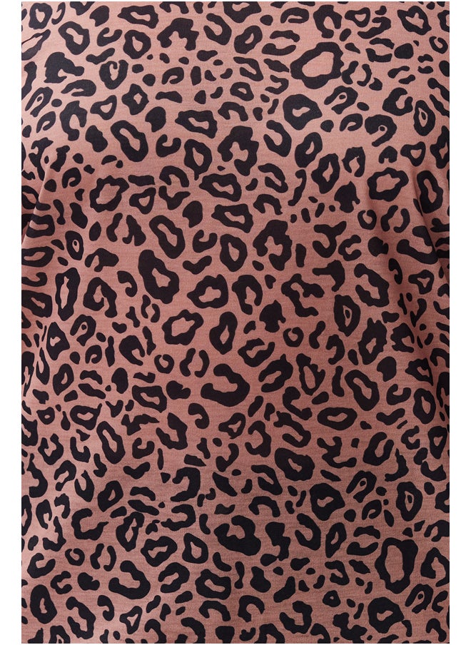trendyol - Brown Animal Pattern Boyfriend Knitted T-shirt TBBSS24BF00046 - Image 1