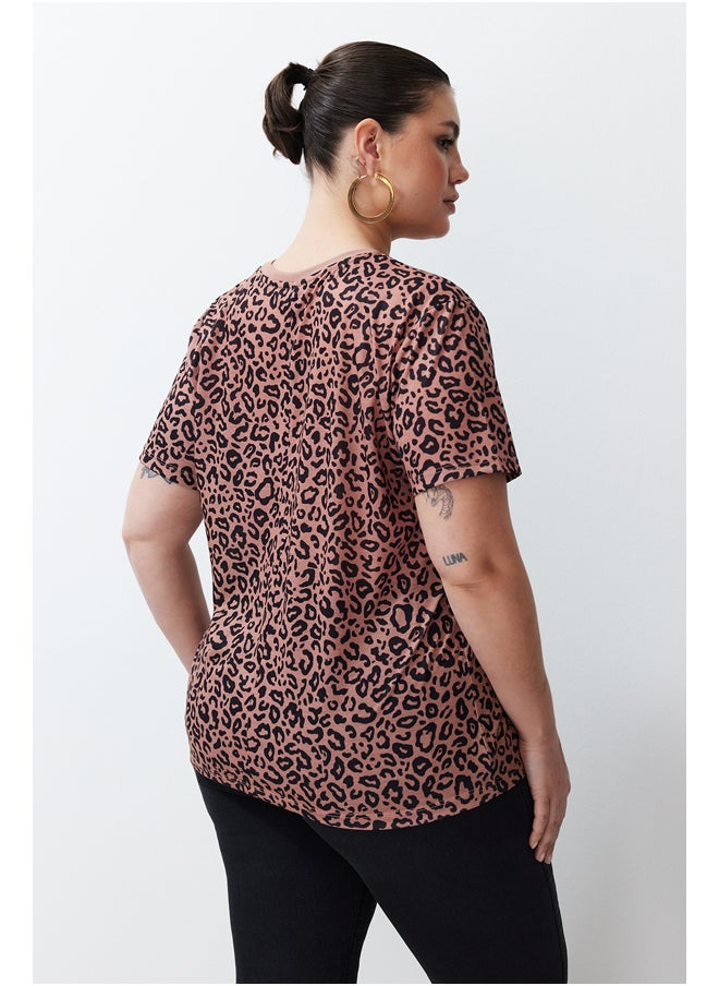 trendyol - Brown Animal Pattern Boyfriend Knitted T-shirt TBBSS24BF00046 - Image 1