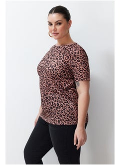 trendyol Brown Animal Pattern Boyfriend Knitted T-shirt TBBSS24BF00046  - Image 3