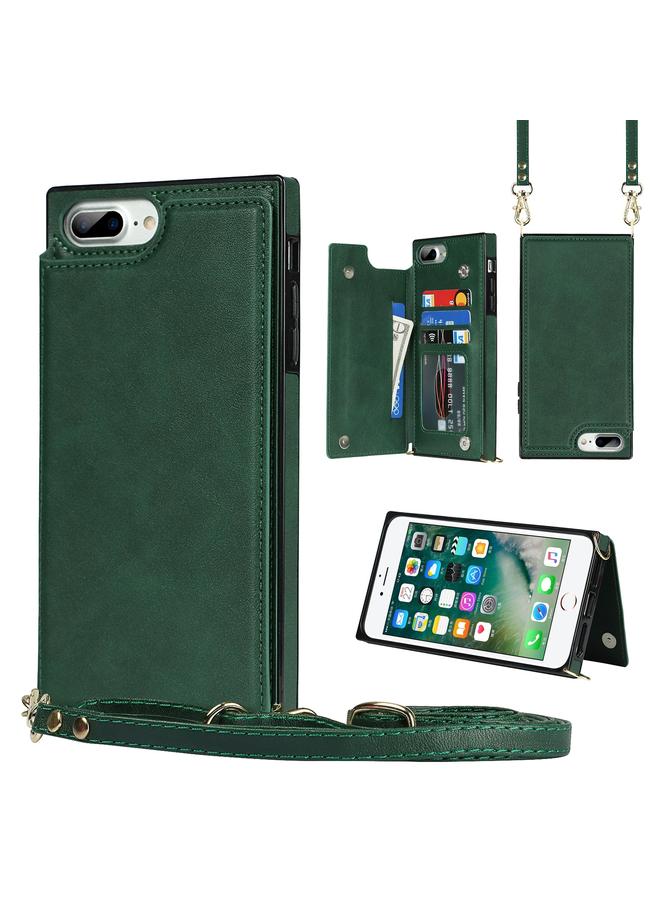 S-TOP Cross-body Square Double Buckle Flip Card Bag TPU+PU Case with Card Slots & Wallet & Photo & Strap For iPhone 8 Plus / 7 Plus - Image 1
