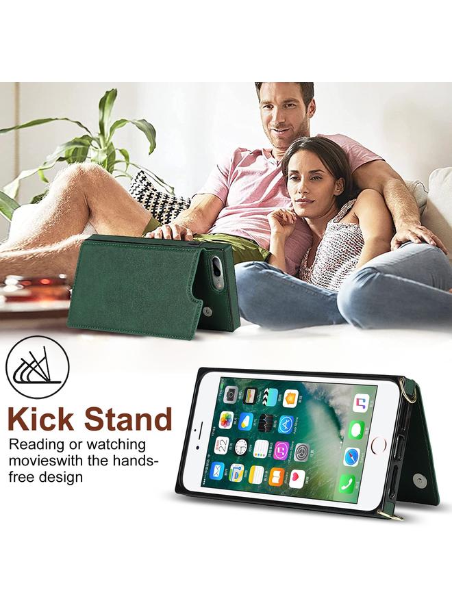 S-TOP Cross-body Square Double Buckle Flip Card Bag TPU+PU Case with Card Slots & Wallet & Photo & Strap For iPhone 8 Plus / 7 Plus - Image 3