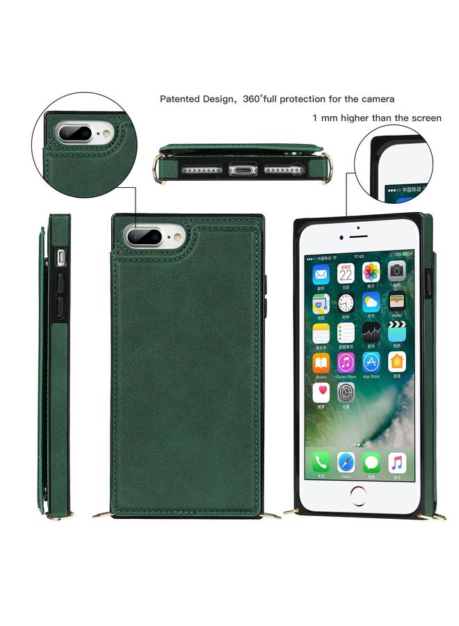 S-TOP Cross-body Square Double Buckle Flip Card Bag TPU+PU Case with Card Slots & Wallet & Photo & Strap For iPhone 8 Plus / 7 Plus - Image 2