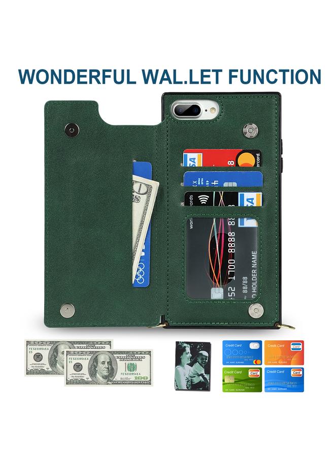 S-TOP Cross-body Square Double Buckle Flip Card Bag TPU+PU Case with Card Slots & Wallet & Photo & Strap For iPhone 8 Plus / 7 Plus - Image 4