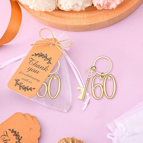 KBDHYY 24Pcs 60th Key Bottle Openers Keychain Bulk 60th Birthday Party Favors, 60th Gold Beer Key Chain Ring Bottle Opener 60 Wedding Anniversary Return Gifts Party Decorations or Souvenirs for Guests - Image 4