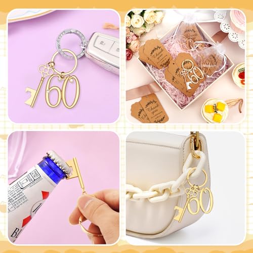 KBDHYY 24Pcs 60th Key Bottle Openers Keychain Bulk 60th Birthday Party Favors, 60th Gold Beer Key Chain Ring Bottle Opener 60 Wedding Anniversary Return Gifts Party Decorations or Souvenirs for Guests - Image 5