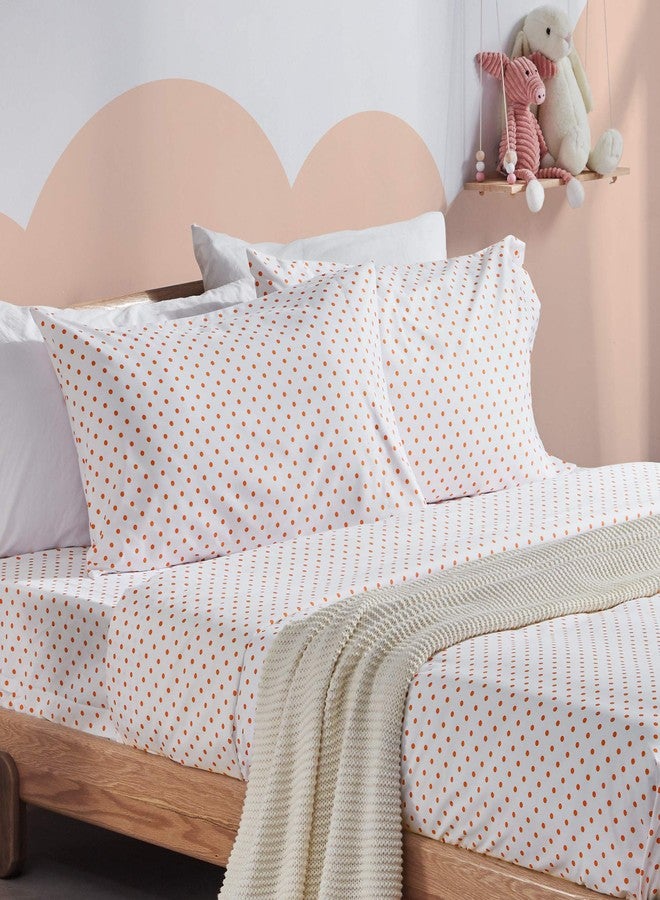 SLEEP ZONE Kids Printed Twin Bed Sheets Set 3-Piece - Super Soft & Cute Kids Sheet Set with Flat Sheet, Fitted Sheet, Pillowcase (Twin, Polka Dots Orange) - Image 1