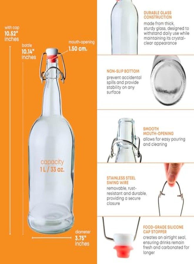 FastRack Swing Top Glass Bottles |33 oz - Pack of 6 | Clear Flip Top Glass Bottles for Home Brewing, Carbonated Drinks, Kombucha, Fermentation, Water | Food Grade - ECO Friendly - Image 4