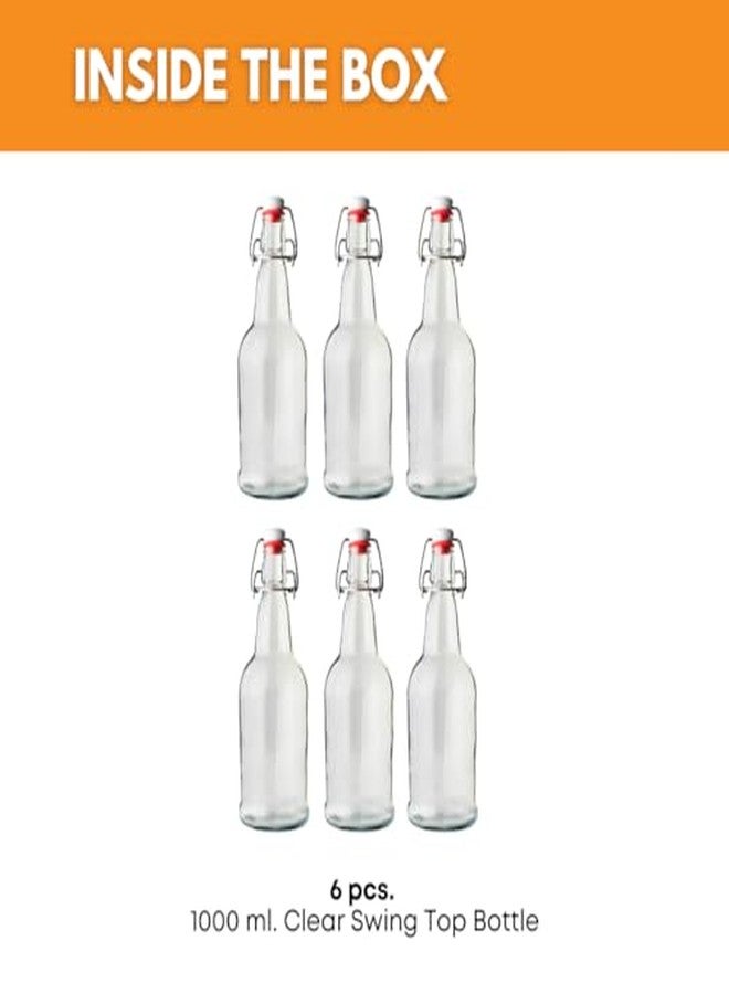 FastRack Swing Top Glass Bottles |33 oz - Pack of 6 | Clear Flip Top Glass Bottles for Home Brewing, Carbonated Drinks, Kombucha, Fermentation, Water | Food Grade - ECO Friendly - Image 3