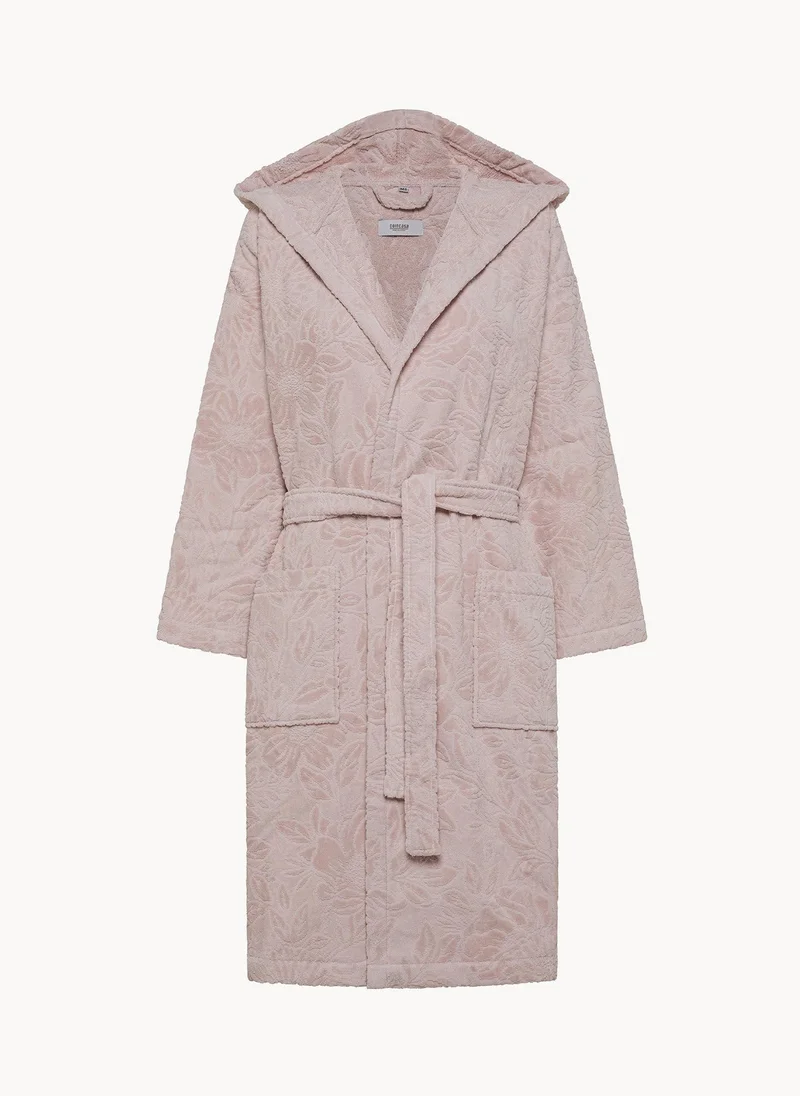 Coincasa Coincasa-Cotton Velour Bathrobe With Floral Design-Pink