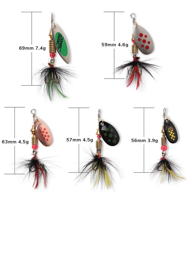 Excefore Fishing Lure Spinnerbait, 10 Pcs Bass Trout Salmon Hard Metal Spinner Baits Kit with Tackle Boxes, Portable Spinner Baits for Saltwater Freshwater Bass Trout Salmon Crappies Perch Fishing  - Image 5