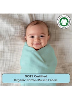 The White Cradle The White Cradle Baby Nursery Swaddle Blanket Wrap 2pcs Pure Organic Cotton Double Layer Muslin Cloth STERILISED for Your Childs Protection Super Soft Absorbent Large 112x112cm Blue Grey  - Image 2