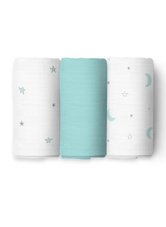 The White Cradle The White Cradle Baby Nursery Swaddle Blanket Wrap 2pcs Pure Organic Cotton Double Layer Muslin Cloth STERILISED for Your Childs Protection Super Soft Absorbent Large 112x112cm Blue Grey  - Image 1