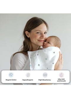 The White Cradle The White Cradle Baby Nursery Swaddle Blanket Wrap 2pcs Pure Organic Cotton Double Layer Muslin Cloth STERILISED for Your Childs Protection Super Soft Absorbent Large 112x112cm Blue Grey  - Image 3