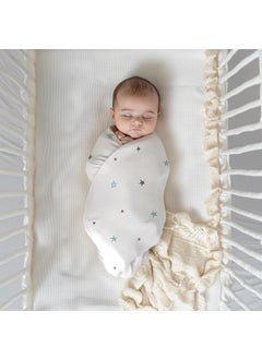 The White Cradle The White Cradle Baby Nursery Swaddle Blanket Wrap 2pcs Pure Organic Cotton Double Layer Muslin Cloth STERILISED for Your Childs Protection Super Soft Absorbent Large 112x112cm Blue Grey  - Image 5