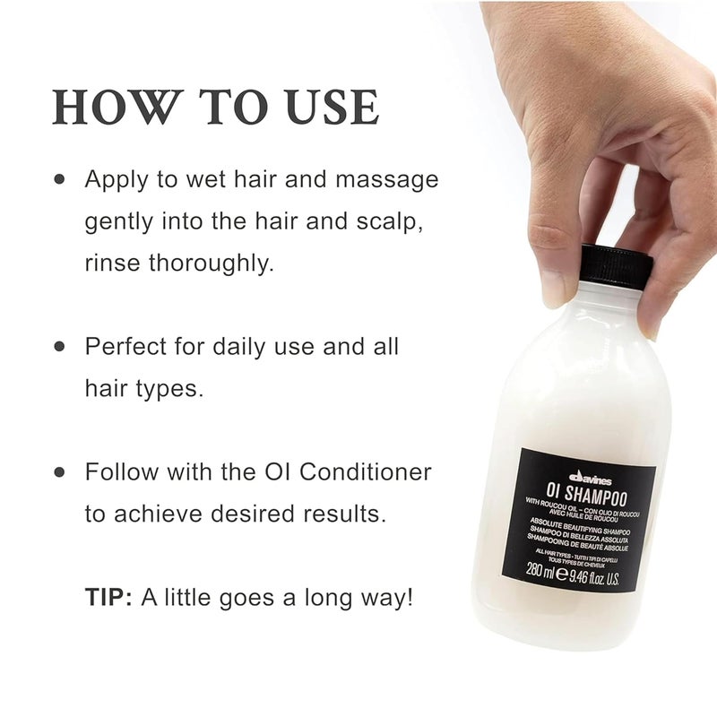 Davines OI Shampoo | Nourishing Shampoo for All Hair Types | Shine, Volume, and Silky-Smooth Hair Everyday | 9.47 Fl Oz - Image 4