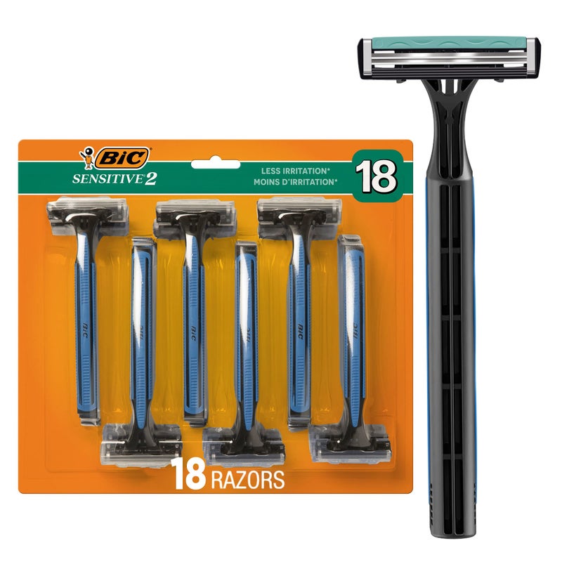 BIC Sensitive 2 Disposable Razors for Men With 2 Blades for Sensitive Skin, 18 Count Value Pack of Shaving Razors - Image 1
