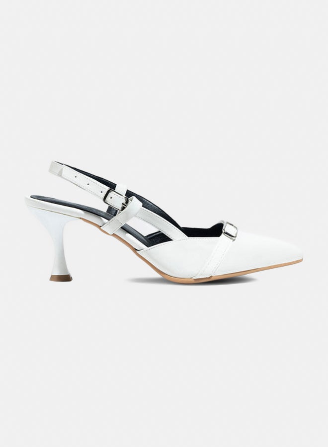 Flared Heel Pointy Buckle Slingback