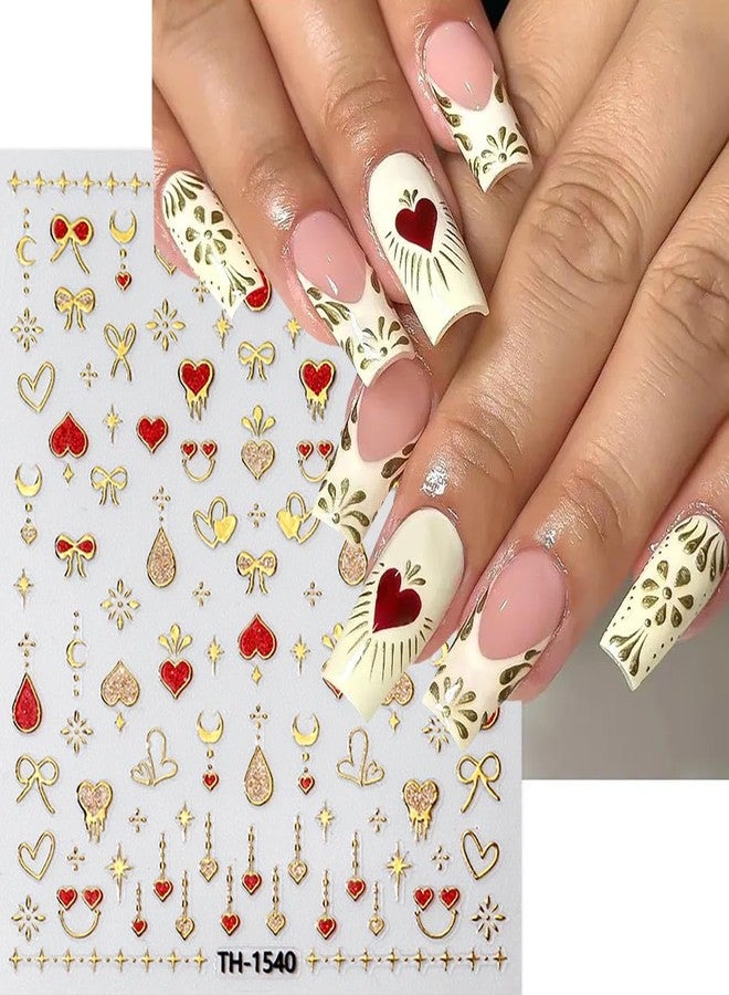 BYJKYEN Heart Star Nail Art Stickers Nail Decals 3D Self-Adhesive Gold Red Heart Star Nail Sticker DIY Manicure Glitter Hearts Stars Nail Design Nail Charms for DIY Women Girls Nail Art Decoration 6Sheets - Image 4