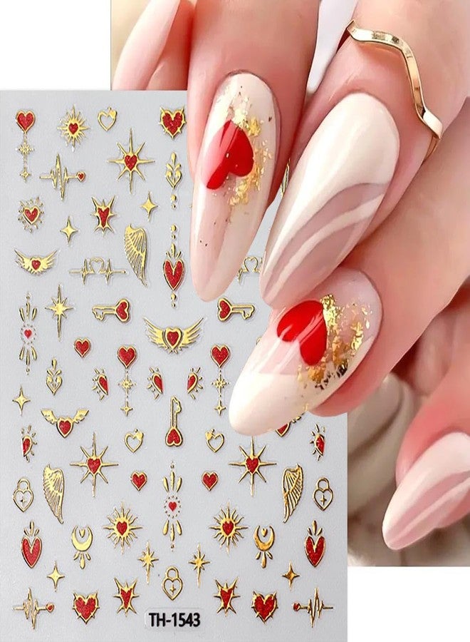 BYJKYEN Heart Star Nail Art Stickers Nail Decals 3D Self-Adhesive Gold Red Heart Star Nail Sticker DIY Manicure Glitter Hearts Stars Nail Design Nail Charms for DIY Women Girls Nail Art Decoration 6Sheets - Image 5
