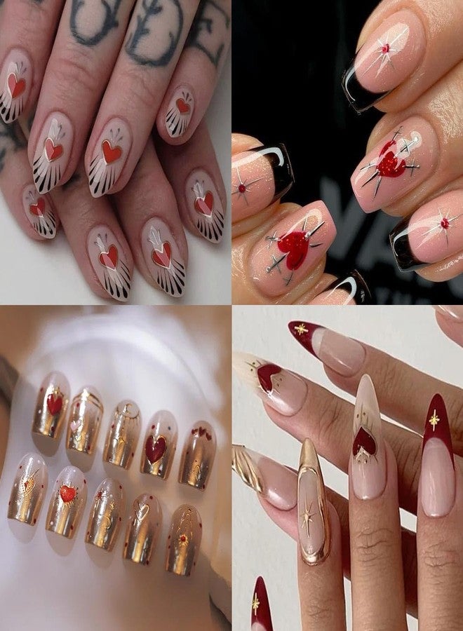 BYJKYEN Heart Star Nail Art Stickers Nail Decals 3D Self-Adhesive Gold Red Heart Star Nail Sticker DIY Manicure Glitter Hearts Stars Nail Design Nail Charms for DIY Women Girls Nail Art Decoration 6Sheets - Image 2