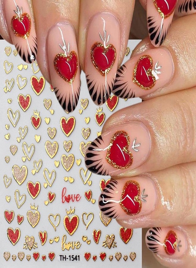 BYJKYEN Heart Star Nail Art Stickers Nail Decals 3D Self-Adhesive Gold Red Heart Star Nail Sticker DIY Manicure Glitter Hearts Stars Nail Design Nail Charms for DIY Women Girls Nail Art Decoration 6Sheets - Image 3