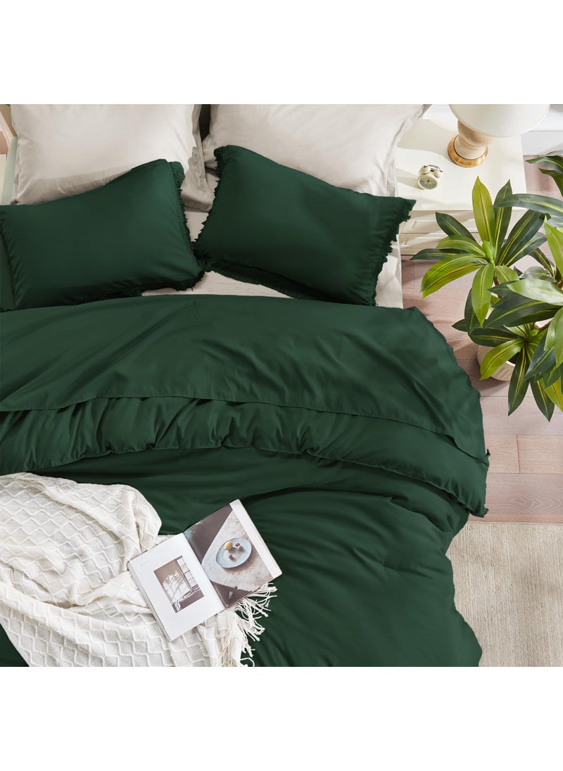 Andency Andency Dark Emerald Green Comforter Set Full  3 Pieces Boho Lightweight Forest Bedding Comforter Sets  All Season Fluffy Tassel Bed Set (79x90In Comforter & 2 Pillowcases)  - Image 4