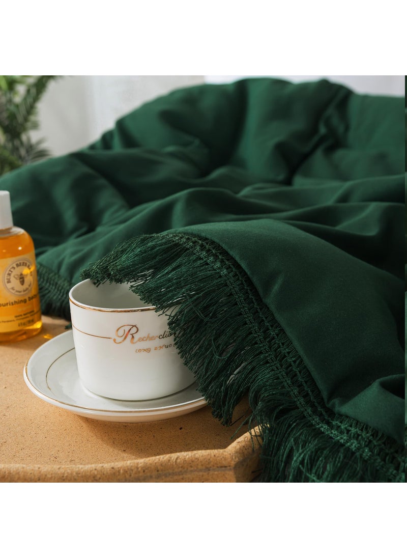 Andency Andency Dark Emerald Green Comforter Set Full  3 Pieces Boho Lightweight Forest Bedding Comforter Sets  All Season Fluffy Tassel Bed Set (79x90In Comforter & 2 Pillowcases)  - Image 5