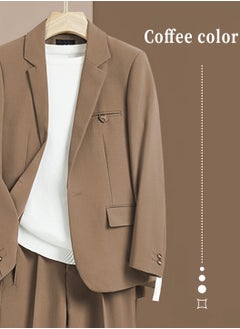 Moovant Men's Suits 3 Piece Set Business, Stylish Blazer and Pants Set with T-Shirt, Professional Workwear, Comfortable and Versatile Office Attire, Coffee Brown  - Image 3