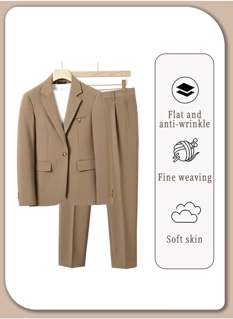 Moovant Men's Suits 3 Piece Set Business, Stylish Blazer and Pants Set with T-Shirt, Professional Workwear, Comfortable and Versatile Office Attire, Coffee Brown  - Image 4