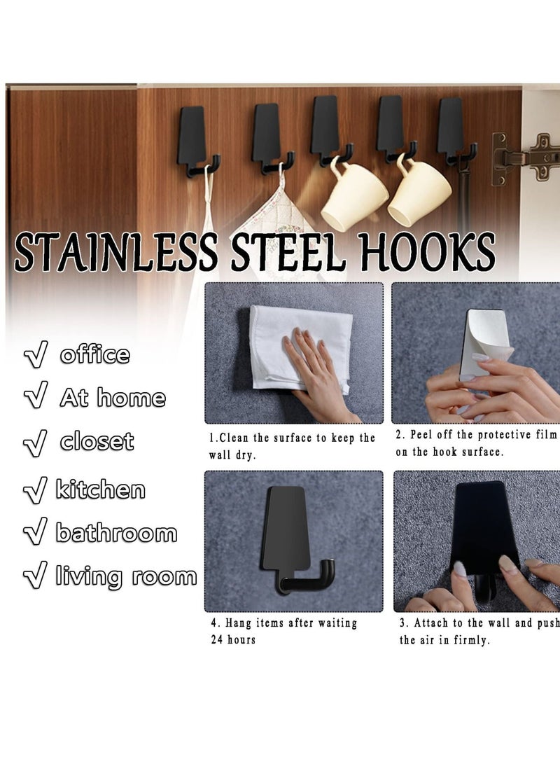 SYOSI Self Adhesive Hooks 10 Pack Stainless Steel Coat Towel Stick On Waterproof-No Drilling Required Door for Bathroom Kitchen Black - Image 3