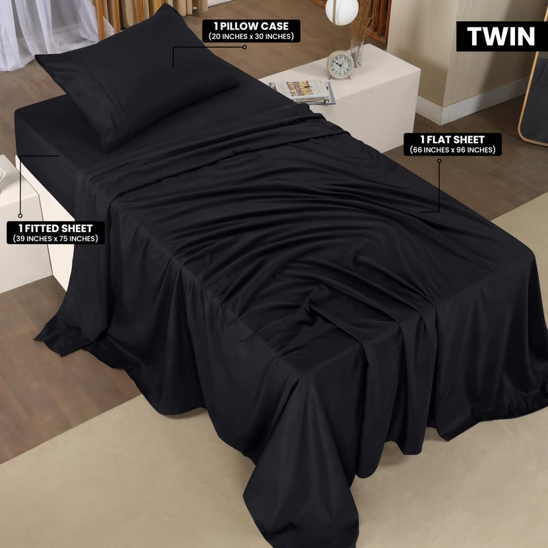 Utopia Bedding Twin Sheet Set â€“ 3 Piece Bed Sheets for Twin Size Bed, Soft and Breathable Microfiber, Includes 1 Fitted Sheet, 1 Flat Sheet and 1 Pillowcase (Black) - Image 2