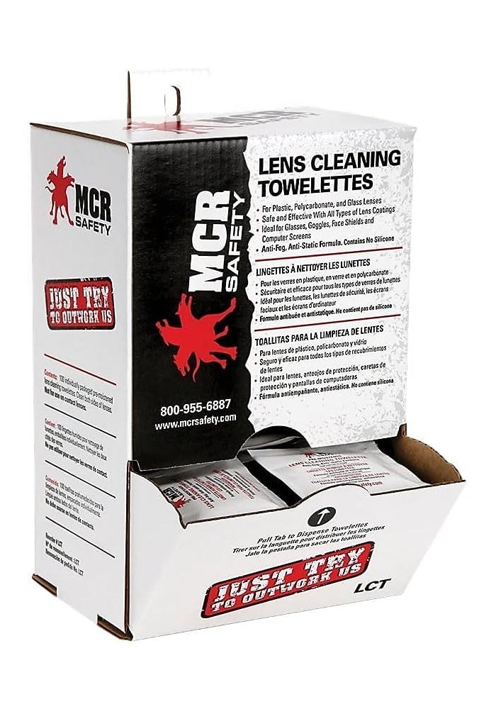 Crews Lens Cleaning Towelettes - Antifog, Antistatic, Pre-Moistened for Glass, Plastic, and Polycarbonate Lenses - 100 Individually Packaged Towelettes