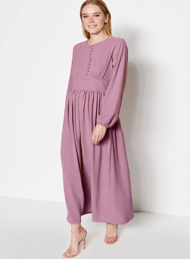 trendyol Aerobin Dusty Rose Dress with Corsage and Fabric Covered Button Detail - Image 1