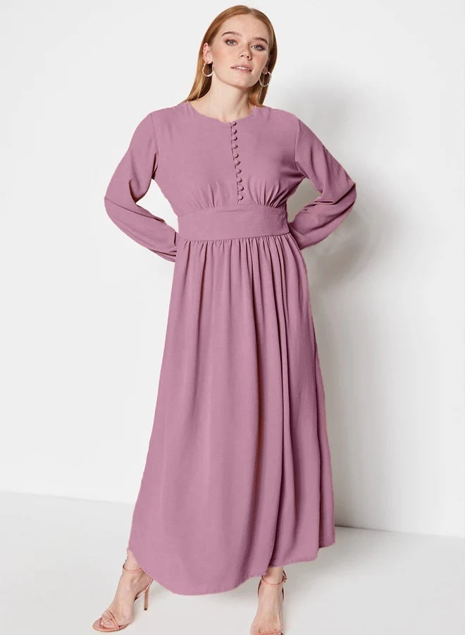 trendyol Aerobin Dusty Rose Dress with Corsage and Fabric Covered Button Detail - Image 4