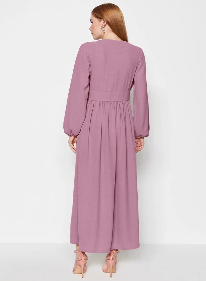 trendyol Aerobin Dusty Rose Dress with Corsage and Fabric Covered Button Detail - Image 3
